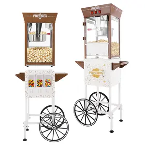 12oz Retro White Popcorn Machine with Rolling Cart, 3 Independent Control Switches & 3 Candy Boxes, Commercial Popcorn Maker for Theater Snack Bar,Brown