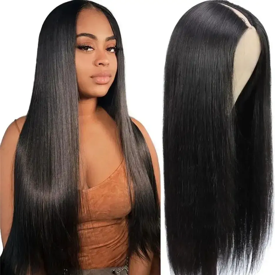 Bling Hair 180 Density Straight Hair V part Wig 14-34 Inch Upgrade Human Hair Head Clip In Half Wig Brazilian Glueless Wigs For Women