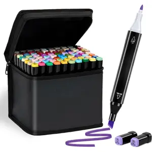 Markers, 80 Colors Dual Tip Art Coloring Markers Set for  Adult Book Drawing Sketching Painting, Chisel & Fine, Black Penholder