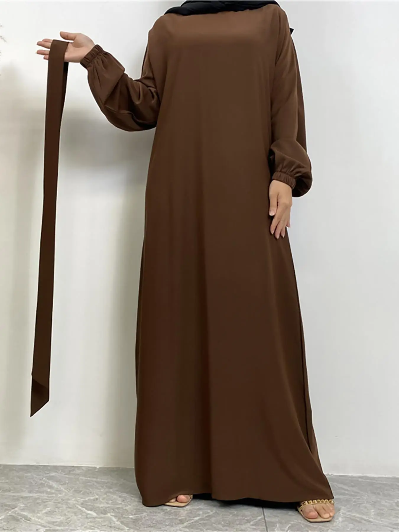 Women's Solid Long Sleeve Muslim Dress, Casual Fashion Maxi Dress for Daily Outdoor Wear, Women's Islamic Clothing for Spring & Fall, Thobe