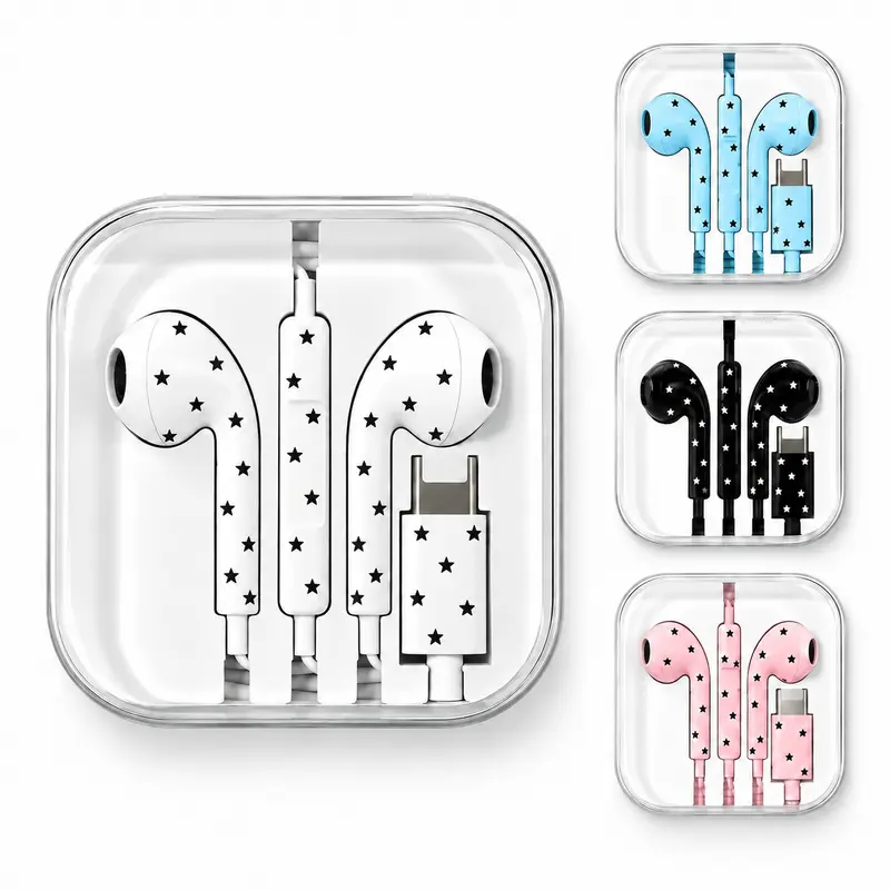 [Flash Sale] Star USB C Semi In-Ear Wired Earbuds - Phone Accessories, Tangle-Free Braided Cable Earphones with Mic & Volume Control, for Rich Sound Crisp Vocals Bass Wired Headphones for SmartPhone, Gaming, Calls, Music In One, Game