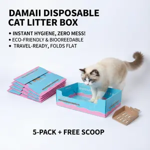 DAMAI Disposable Cat Litter Box 5-Pack Instant Hygiene Zero Mess Eco-Friendly Bio-Readable Travel-Ready Folds Flat with Free Scoop