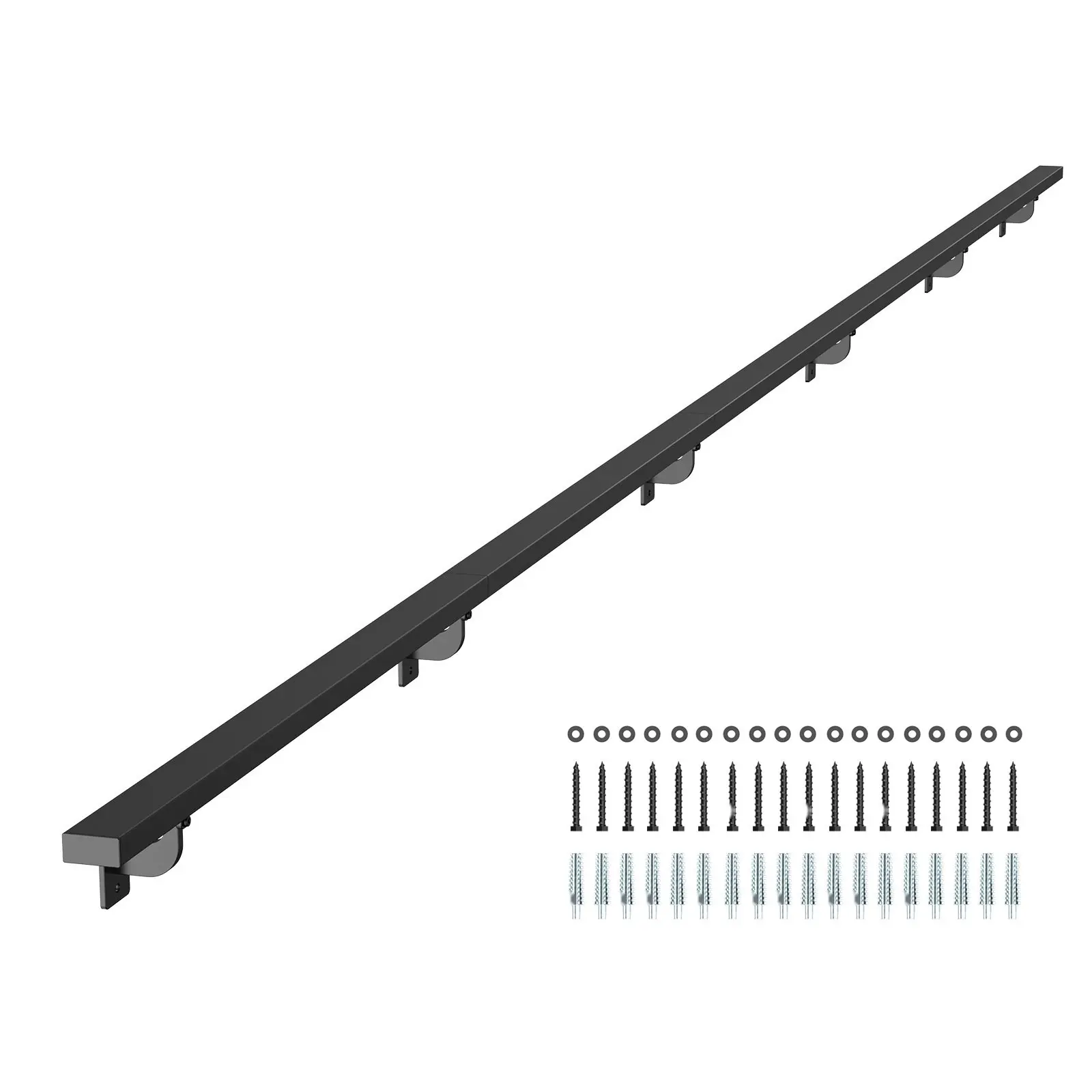 15 Ft Wall Mounted Stair Handrail In Black Aluminum, Heavy Duty Stair Rail System With 250 Lbs Load Capacity, Indoor Safe Railing For Stairs, Non Slip Surface, Durable Construction And Easy Installation