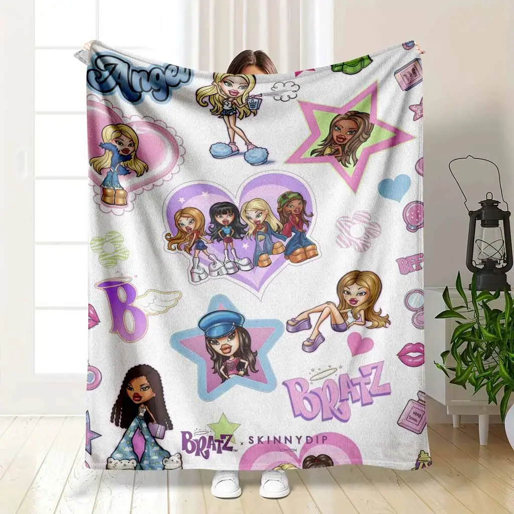 Bratz Girls Flannel Fabric Blanket - Soft Warming Decorative Bedroom Blanket, Adorable Cartoon Print, Perfect for Sofa/Couch/Bed, Ideal Gift for Teens, Girl Room Decor & Room Decor, Soft Warming Blanket