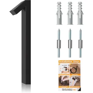 5" Floating House Numbers for Outside, Metal Modern Address Numbers for House, Zinc Alloy Anti-Rust Mailbox Numbers with  Kit for High-Visibility & Garden Door Decor, High Gloss Black (1)