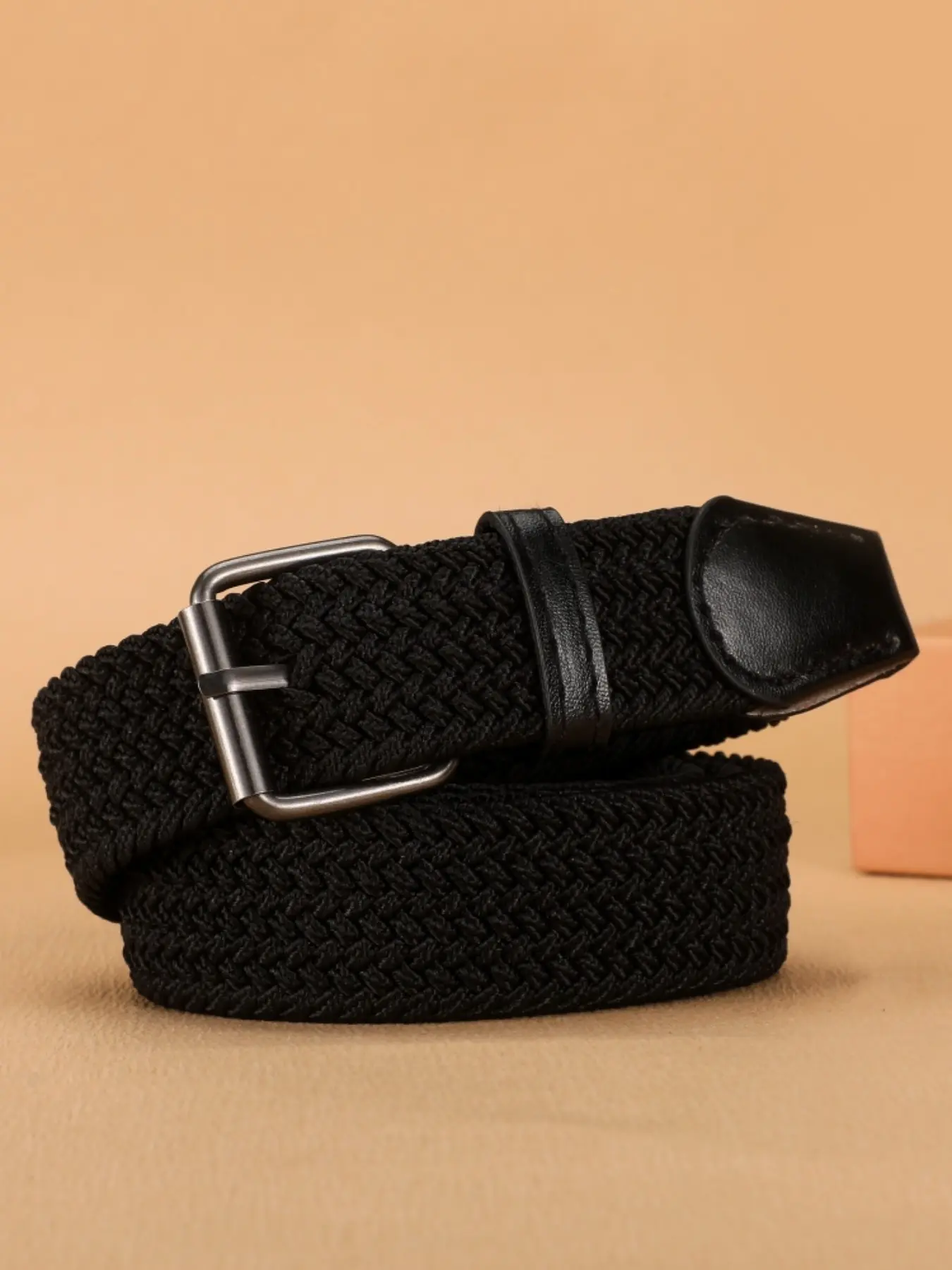 Unisex High Elasticity Woven Canvas Belt, Square Buckle Design, No Hole Installation, Adjustable Durable Waistband for Casual & Formal Wear, Elastic Stretch Belts