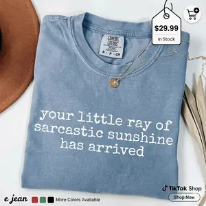 Women's Round Neck Cotton Fitted Streetwear Tshirt - Sarcastic Sunshine Funny Quote Digital Print Top, Unisex Casual Tee, Gift for Friends