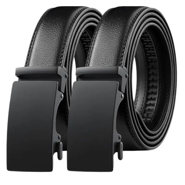 Men's 2-Pack Long-Durability Leatherwork Ratchet-Style Belts with Gift Box - Adjustable No-Hole Dress & Casual Belts, Automatic Slide Buckle, Trim to Fit, Casual Men's Belts, Long-Durability Men's Belts