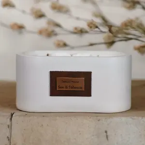 DeMaia House Handcrafted Concrete XL Oval Candle: Sex & Toദacco, 370 ML / 12.5 OZ, Crackling Wood Wicks - Decor