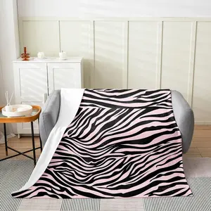 Zebra Blanket 40"x50" Animal Print Plush Throw Blanket for Kids Boys Girls Decor Black Pink Flannel Fleece Blanket Leopard All Season Bed Blanket Stripes