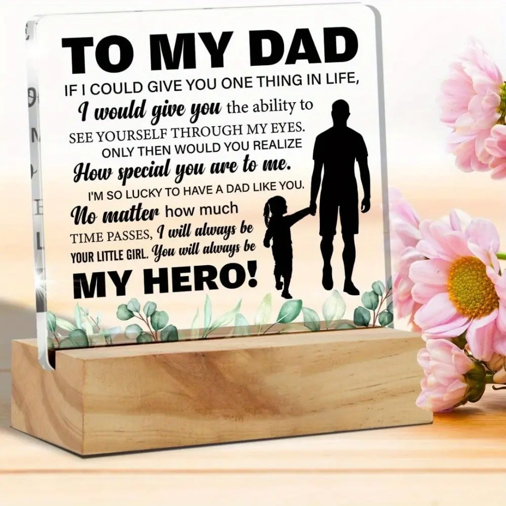 Decorative Plaque for Dad - Aesthetic 1-Piece Acrylic Desk Sign with Wood Stand, Home Office Keepsake Thank You Gift from Daughter, Home Supplies Decor Present, Dad Gift