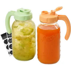 64oz Large Size Wide Mouth Glass Mason Jar Pitcher with Handle, Airtight Seal, Glass Body, Dishwasher-Safe Pour Spout Lid, Kitchen Containers for Cold Brew Coffee & Homemade Iced Tea, Christmas Gift Idea