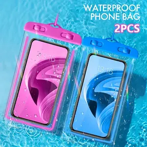2 Luminous Waterproof Phone Bags Touch Screen Swimming Ziplock Bags Beach Diving Photography Drifting Transparent Waterproof Universal Phone Cases Swimming Accessories