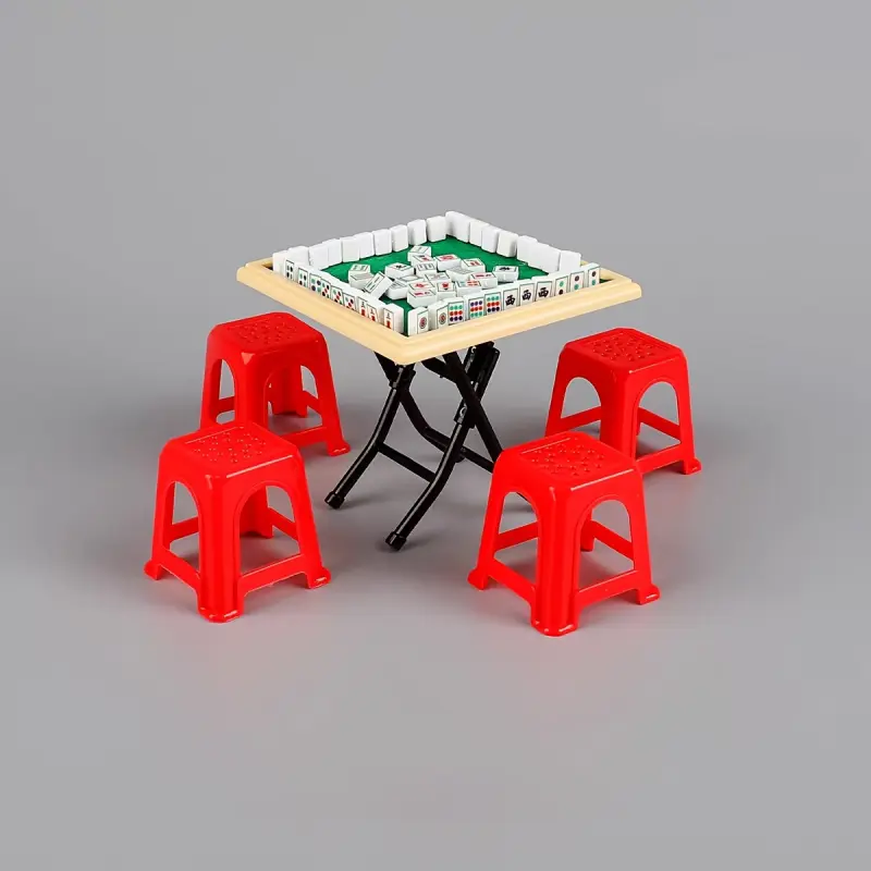 Miniature mini mahjong table model small stool set - Miniature Furniture - doll house home scene accessories - realistic mahjong and chess figurines - filming props Doll Accessories Gift