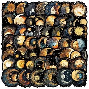 Moon & Sun God Series Graffiti Sticker, Decal Sticker, 50pcs/set Waterproof Self Adhesive Decor Paper, Decor Sticker for Gift Greeting Card Water Bottle Laptop Phone