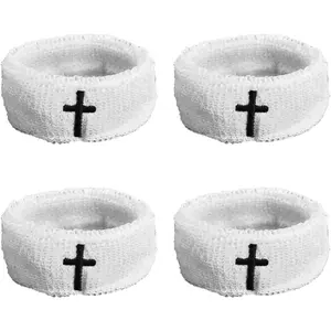 5pcs Cross Sweatband Set, Breathable Sports Headband Wristband & Bicep Arm Band Religious Gifts Christian Sport Accessories for Men Women Football Basketball Athletes