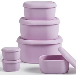 6 count/Set Nesting   Storage Containers with Lids,  Reusable Meal Prep  Containers Lunch Box Bento Box Set (33.8oz, 20oz, 10oz, 6.7oz, 1.3oz) (Purple)