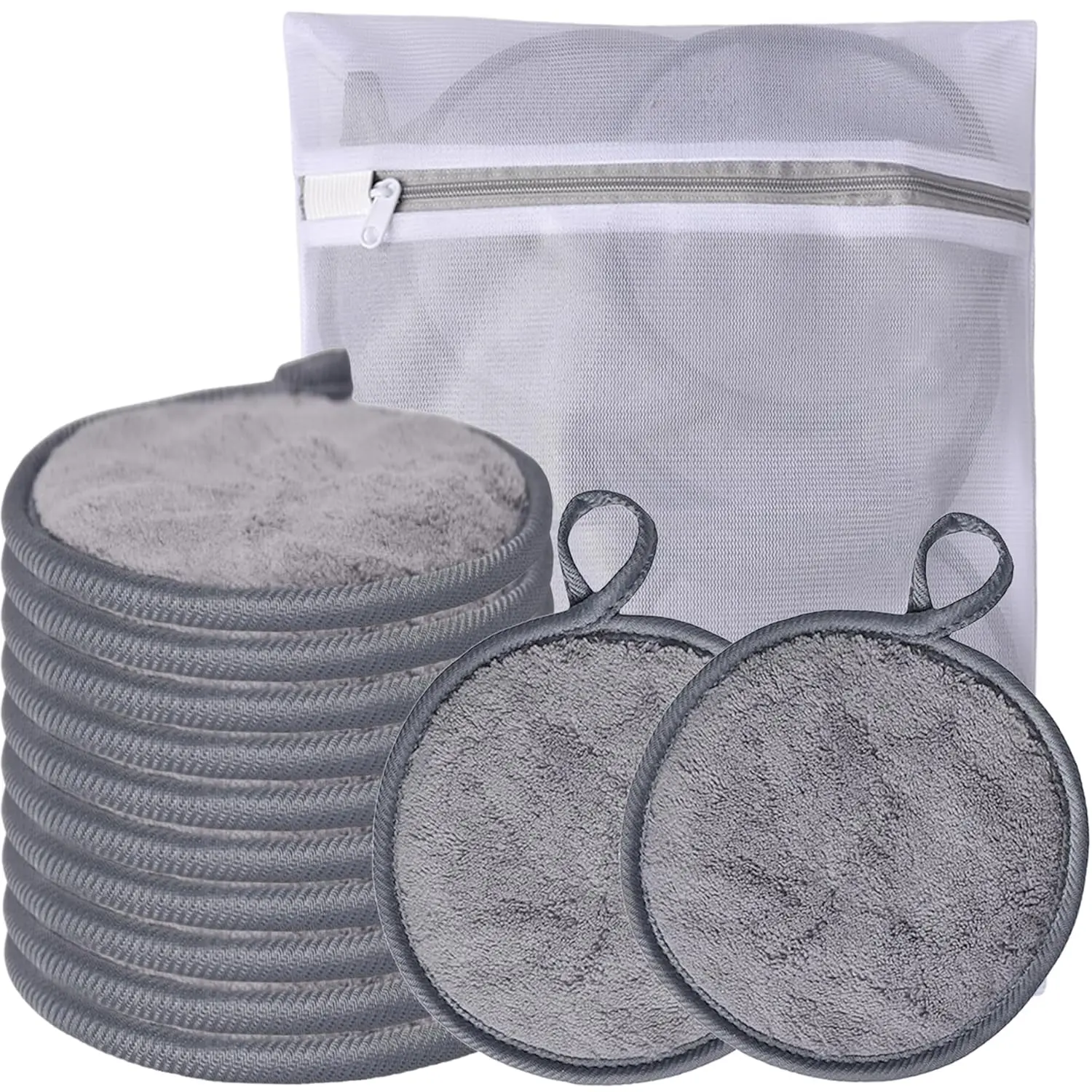 Reusable Makeup Remover Pads, 12-Pack 5-Inch Round Microfiber Face Care Products for Sensitive Skin, Hypoallergenic Wipes to Exfoliate and Smooth