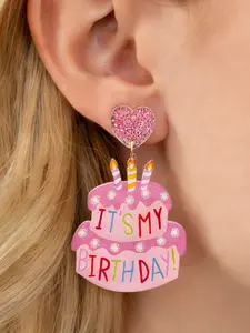 Cute Fashion Birthday Cake Heart Earrings, Candle Acrylic Design Dangle Earrings, Sweet Style for Birthday Atmosphere, Birthday Theme
