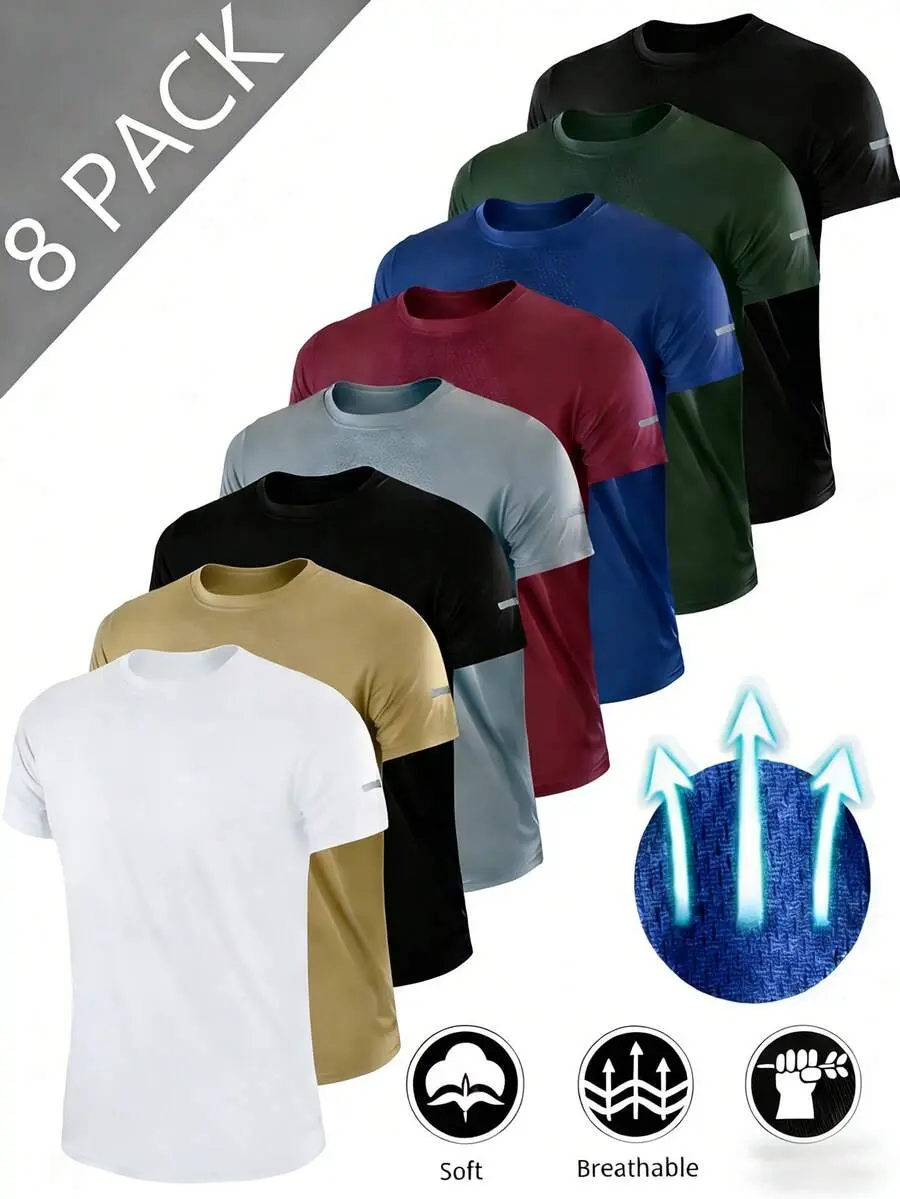 RELOUST 8PCS Workout Shirts For Men Athletic Running Gym T-Shirt, Quick-Drying Cooling Breathable Performance Top, Moisture Wicking Short Sleeve Tee, Mens Clothes Activewear, Butfits For Men, Great Gifts For Boyfriend Camiseta Para Hombre
