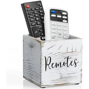 Remote Holder,TV Remote Control Holder, Retro White Remote , Mini Remote Organizer for Table,Small Wooden Remote Box for Home Decor