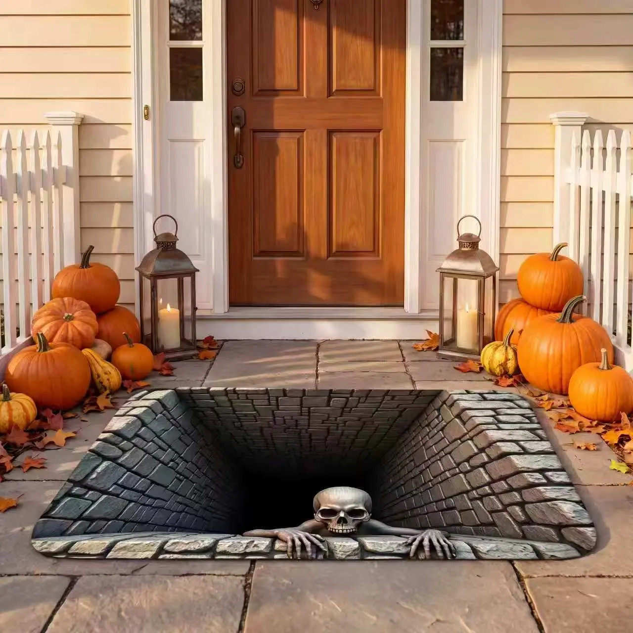 Halloween Front Door Mat 3D Skull Clown Horror Rug Non-Slip Festive Decoration Indoor Outdoor