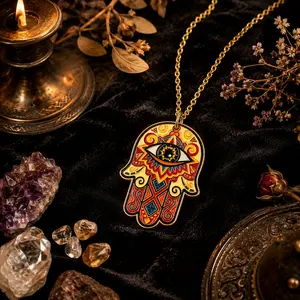 Women's Hamsa Hand & Evil Eye Protection Amulet Necklace - Modern Y2K Costume Jewelry, 2026 Mother's Day Gift
