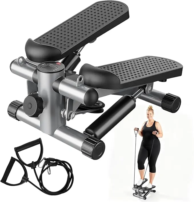 Mini Steppers with LED Display & Resistance Bands for Home Exercise Stair Step Workout Machine Portable Twist Stepper for Full Body Workout 360LBS Capacity
