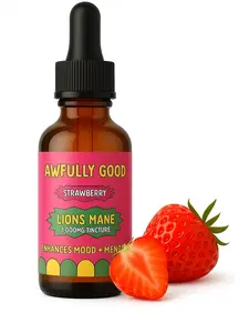 Awfully Good Lion's Mane Tincture 1000mg - Strawberry, Blueberry & Grape - Organic Liquid Mushroom Drops for Focus, Memory, Mood & Mental Clarity