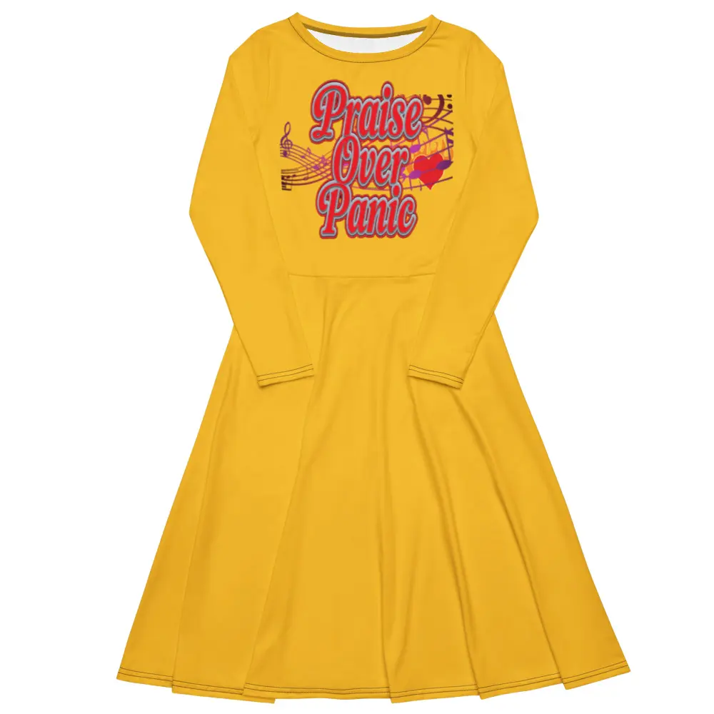 Women's Jersey-Spandex Long Sleeve Midi Dress - Boat Style, Pockets, Victory Through The Storm Design, Fitted, Casual, Fabric, Knit, Going Out