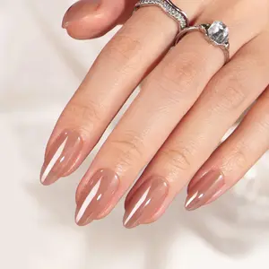 [Press On Nails] Acrylic Fake Nails - Almond Medium Chrome Chocolate Glazed, Fall Brown Glue On Nails with Nail Glue, 15 Sizes Light Weight Perfect Fit nail kit