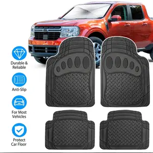 4PCS Rubber Heavy Duty Car Floor Mats All Weather Trimmable Liner Deep Ridge Channels Front Rear Set For Toyota、For Chevrolet、For Ford etc