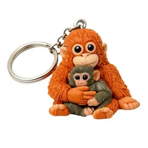 3D Monkey Keychain with Plush Toy High-Quality Durable Plastic Compact Stylish Versatile Bag Charm or Desk Décor Playful Design Creative Monkey Print