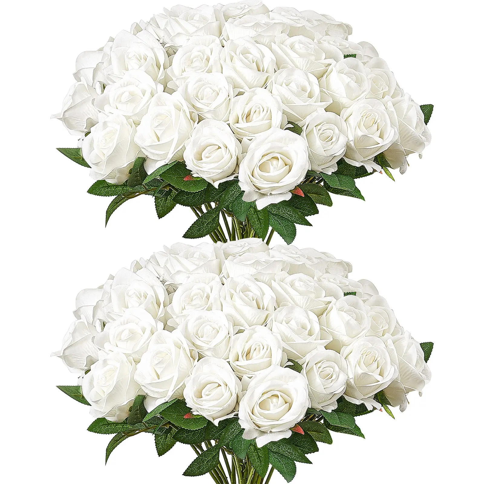 VEVOR 60 Pcs 3D Romantic Synthetic White Foam Fake Roses with Stems, Decorative Faux Flower Ornaments for DIY Wedding Bouquets, Home Centerpieces, 2.2 lbs