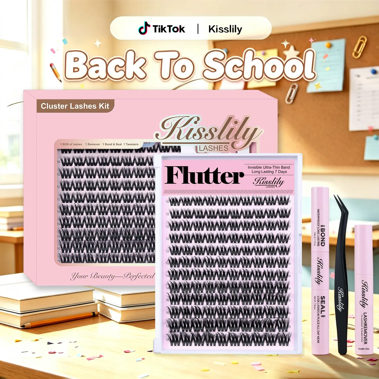Flutter | Kisslily Volume Lashes DIY False Eyelashes for Bold Dramatic Look | Lyra style Lashes with Ultra-Dense,Invisible band,Waterproof，Long-Lasting for a Flawless,Volumious Look | Trendy&Must-Have Downy Lash Clusters Makeup#tiktokshopbacktoschool