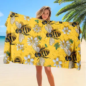 1pc Bee Theme Daisy Print Beach Towel, High Absorbent Microfiber, Lightweight Durable, Ideal for Beach Pool Camping Yoga Travel, Summer Essential, Water Absorbent Towel