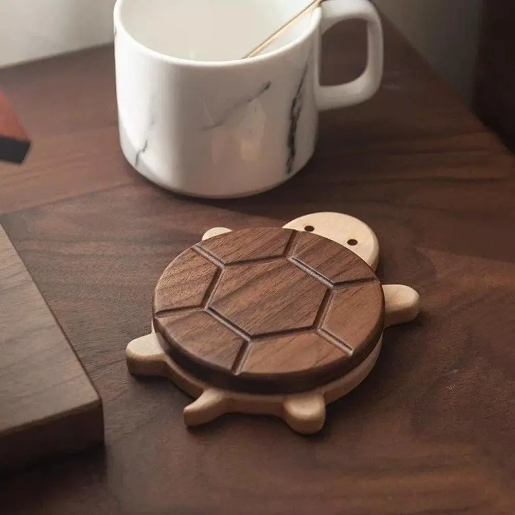 Adorable Turtle Wooden Coaster, Quirky Turtle Coasters, Premium Heat-Resistant Drink Holder, Unique Design for Coffee, Tea, and Mug, Home Decor & Kitchen Accessory, Cute Coasters
