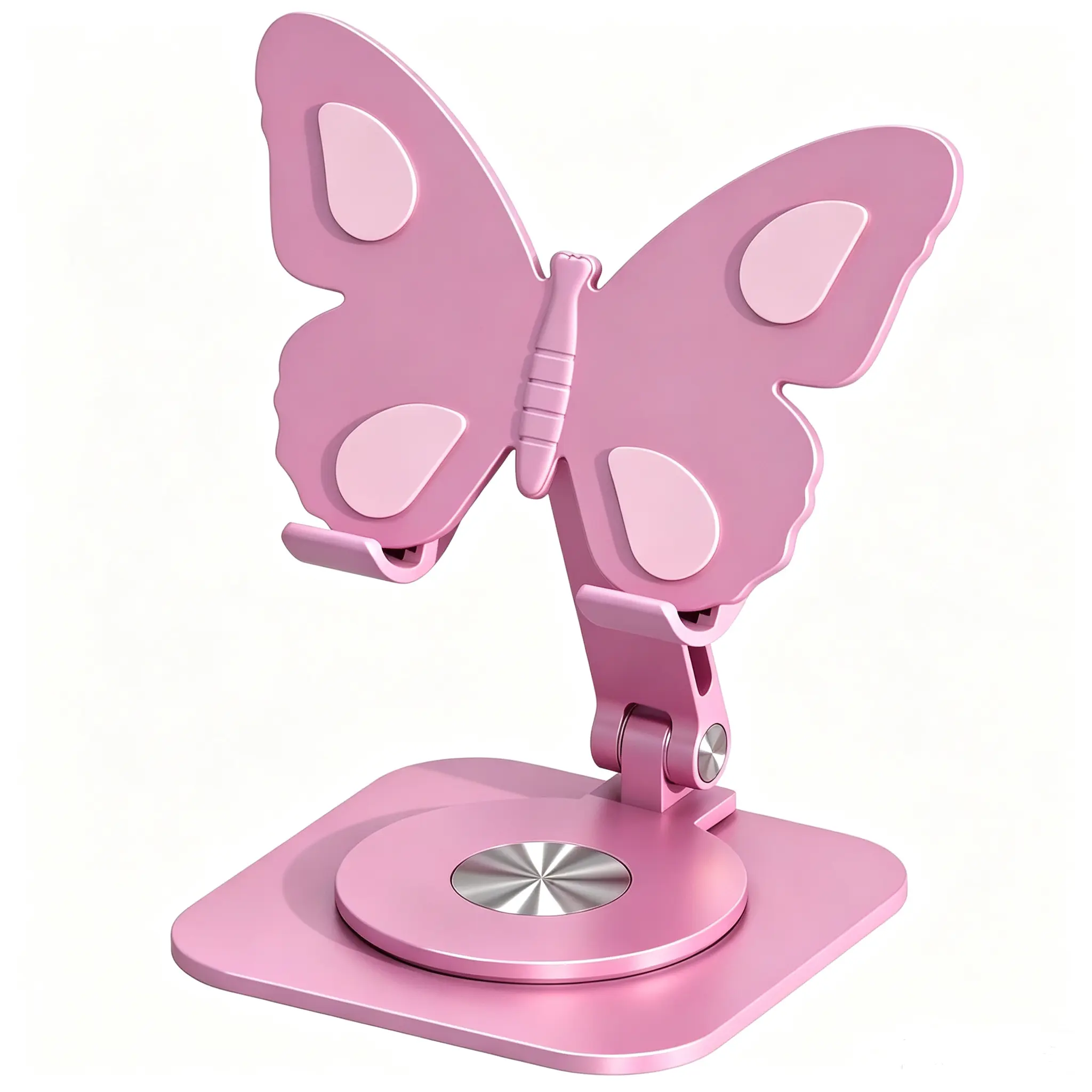 Aluminum Alloy Butterfly Cell Phone Stand for Desk - 360° Rotating, Height & Angle Adjustable, Foldable Desktop Dock with Anti-Slip Base, Universal for Smartphones & Tablets, Home Accessories for Home & Office