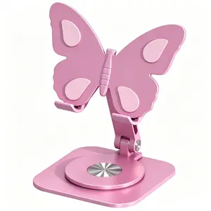 Aluminum Alloy Butterfly Cell Phone Stand for Desk - 360° Rotating, Height & Angle Adjustable, Foldable Desktop Dock with Anti-Slip Base, Universal for Smartphones & Tablets, Home Accessories for Home & Office