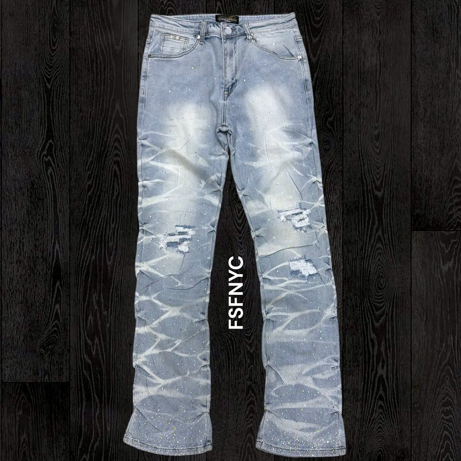 Milano - Stacked Rhinestone Denim - MD Blue 119
