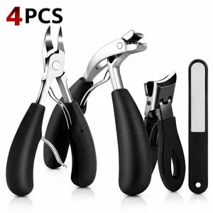 4PCS Professional Toenail Clipper Set for Thick & Ingrown Nails, Heavy Duty Wide Jaw Nail Clippers, Sharp Stainless Steel Curved Blade, Podiatrist Pedicure Nail Care Kit, Toenail Cutter for Men Women Seniors with Nail File trimming slanted