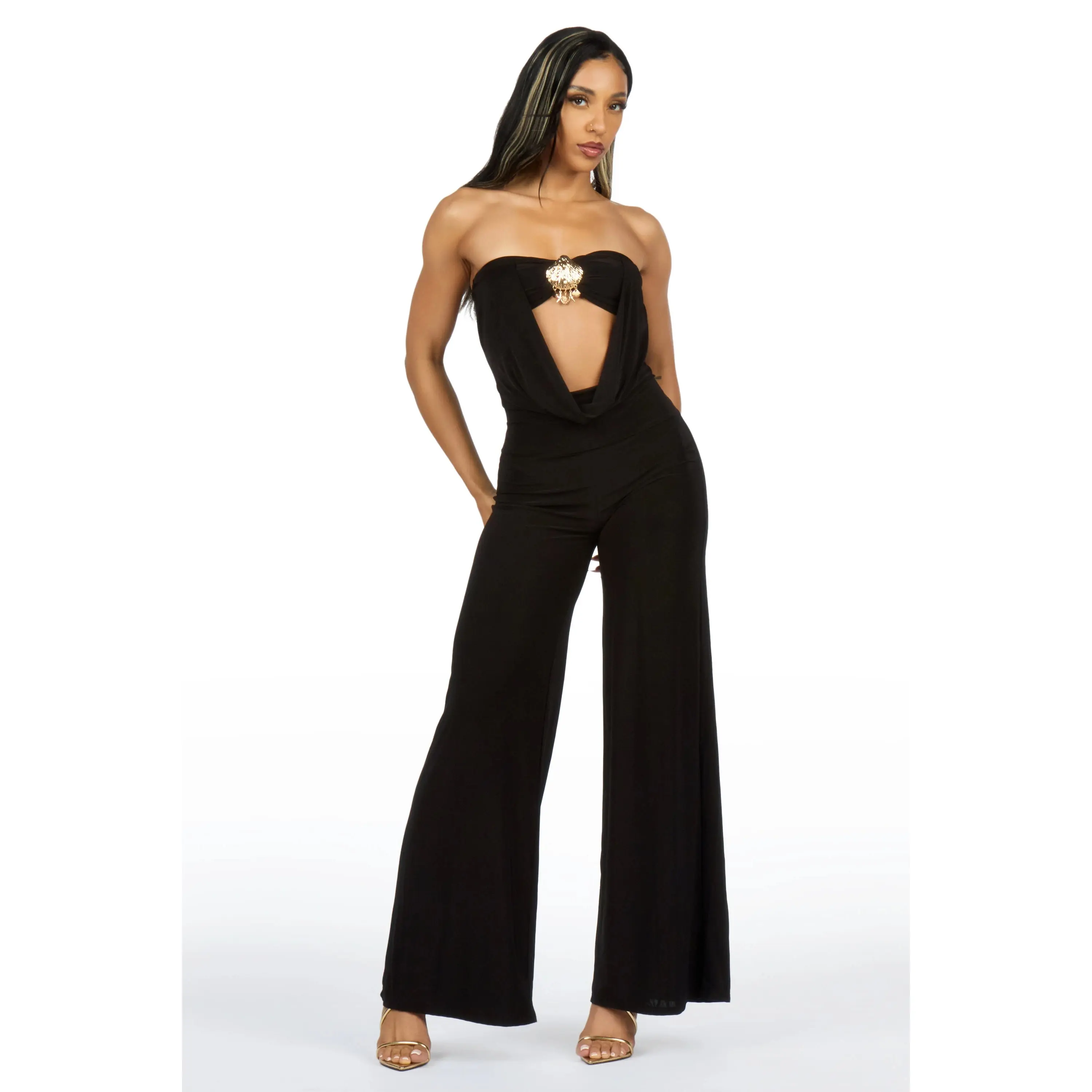 Drama-tic Black Strapless Cut-Out Jumpsuit