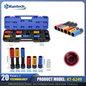 Kuntech KT-6249 7Pcs 1/2 Inch Drive Extended Wheel Impact Socket Set, CR-MO Steel Anti-Scratch Protective Lug Nut Sockets for Pneumatic Wrench Alloy Wheel Tire Disassembly