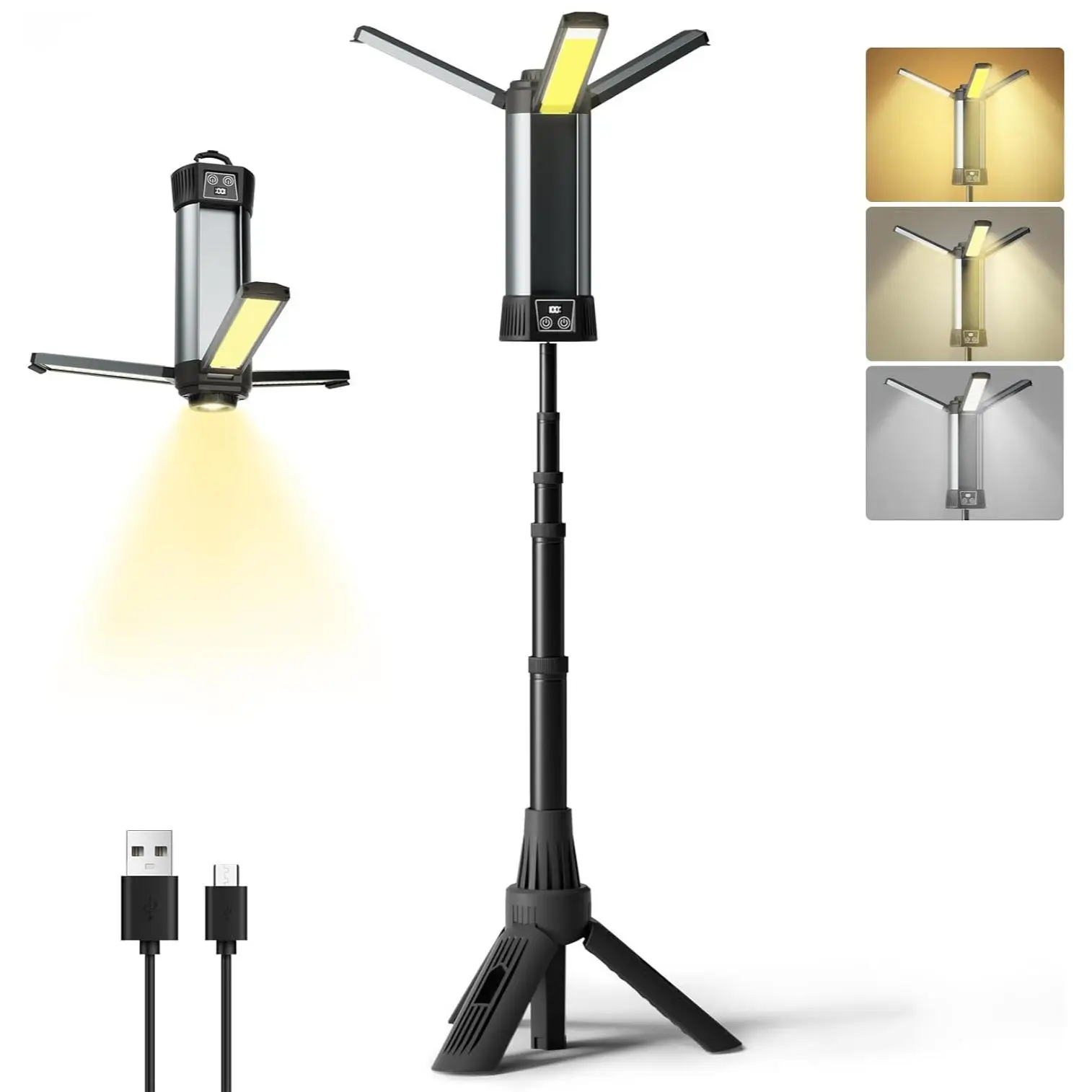 Rechargeable LED Fishing Light with Stand, 3500/6500K Adjustable Fishing Light with Detachable Tripod & Hook, Outdoor Lighting for Camping, Fishing