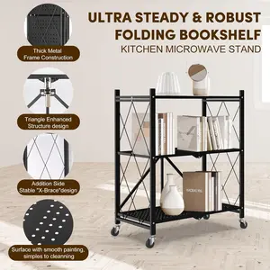 Foldable Metal Rack Storage - 5-Tier Moving Easily Organizer, Heavy Duty Shelving Collapsible Unit with Moving Wheels & Wire, Perfect for Garage Livingroom Closet Holds up to 1250 lbs