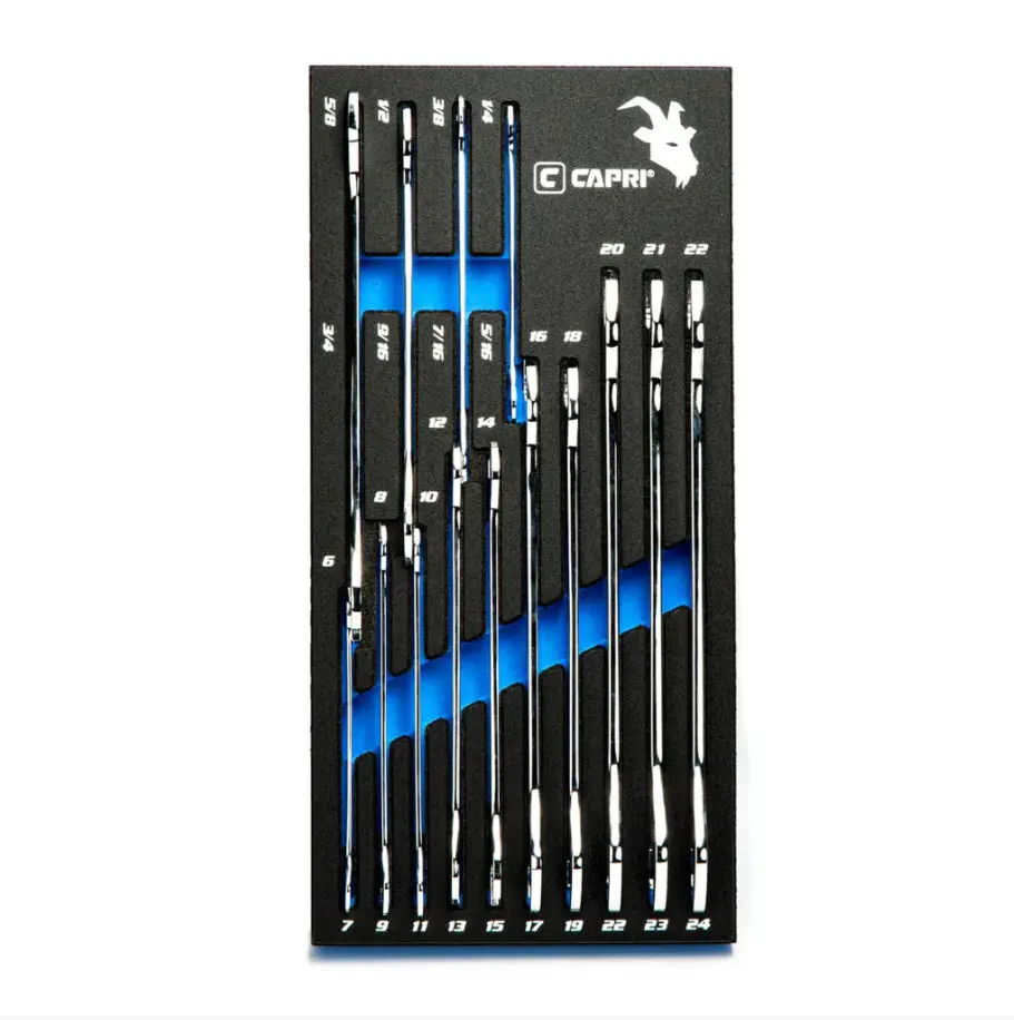 Capri Tools 14-Piece Ultra-Thin Low-Profile Metric Wrench Kit with Corrosion-Resist Chrome Vanadium Build, Mechanics Tray for Organization, Compatible with Mechanic Toolboxes, for DIY Maintenance