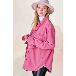 La Miel Madera Shacket Casual Collared Fabric Long Sleeve