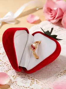 Cute Strawberry Velvet Ring Box Wedding Ring Display Storage Multiple Rings Gift Box for Women Proposal Engagement Birthday