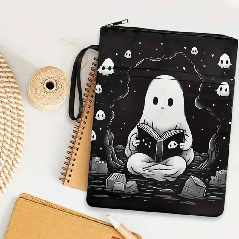 Halloween Themed Book Sleeve with Zipper, Cute Gothic Style Washable Polyester Fabric Notebook Case, Perfect for Paperbacks, Book Lovers, Classmates, Teachers, Book Accessories