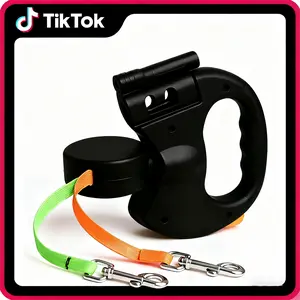 Retractable Dual Dog Leash for 2 Small Dogs up to 30 lbs Each, 3ft No-Tangle 360° Swivel Pet Walking Leash with LED Flashlight, Durable Bungee, Dog Walking Accessories for Night Safety